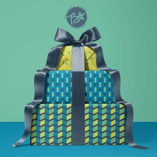 geometrische Liebe, Punkte und Zickzack Streifen Geschenkpapier Set