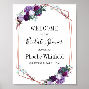 Geometrische lila Blumen-Hochzeitsdusche-Willkomme Poster