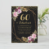 geometrische lila Blumeneinladung zum 60. Geburtst Einladung (Stehend Vorderseite)
