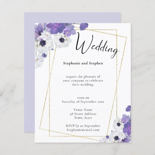 Geometrische Lila Blumenzelleneinladung (Vorne/Hinten)