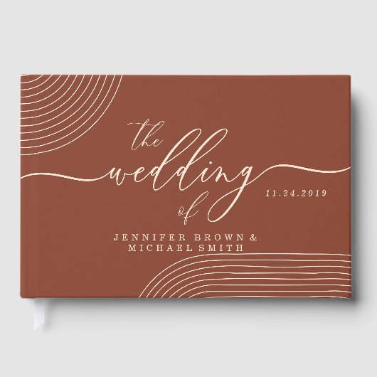 Geometrische Linien Terracotta Gästebuch (Vorderseite)