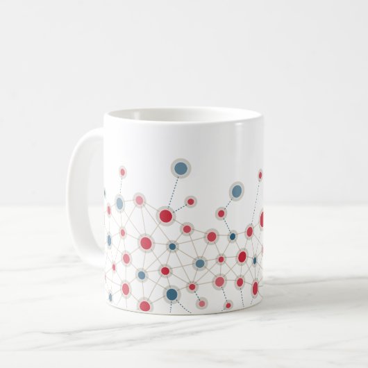 geometrische Linien und Punkte in Rot und Blau Kaffeetasse (Vorderseite Links)