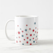 geometrische Linien und Punkte in Rot und Blau Kaffeetasse (Links)