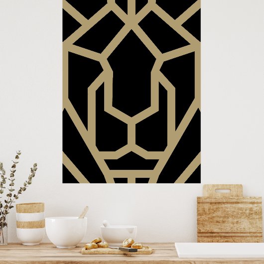 geometrische Löwe abstrakte moderne Kunst schwarz Poster (Küche)