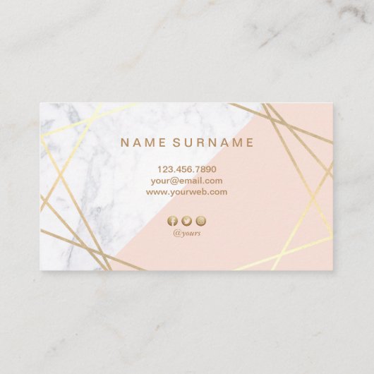 Geometrische Marmorkarte Gold Light Pink Business Visitenkarte (Rückseite)