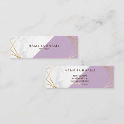 Geometrische Marmorlavender Gold Mini Business Car Mini Visitenkarte (Vorne/Hinten)