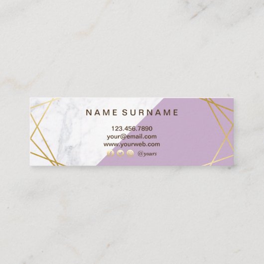Geometrische Marmorlavender Gold Mini Business Car Mini Visitenkarte (Rückseite)
