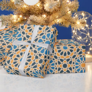 Geometrische marokkanische Fliese und Orangenmuste Geschenkpapier