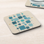 Geometrische MCM-Quadrate - blau Getränkeuntersetzer (Linke Seite)