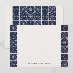 Geometrische mediterrane Fliesen, dunkelblau, Mono Mitteilungskarte