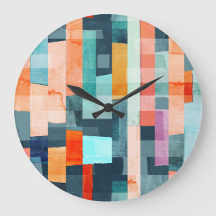 Geometrische mehrfarbige Streifen, trendige Muster Große Wanduhr
