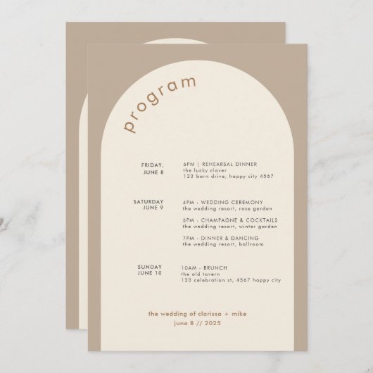 Geometrische Minimal-Sand-Arch-Hochzeitstile Programm (Vorne/Hinten)