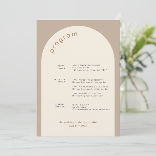 Geometrische Minimal-Sand-Arch-Hochzeitstile Programm (Stehend Vorderseite)