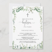 Geometrische Minimalistische Eukalyptus-Taufe Einladung (Vorderseite)