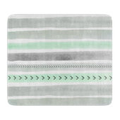 Geometrische Minze Grüne graue Aquarellfarben Stre Schneidebrett (Vorderseite)