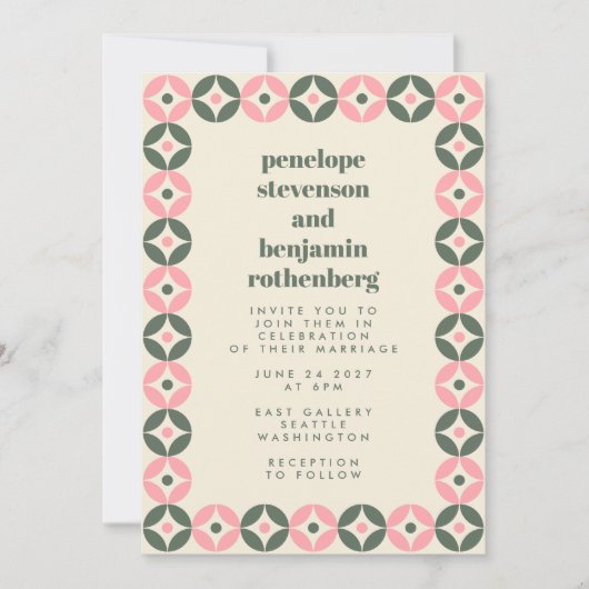 Geometrische Mod mit rosa und grüner Mitte Einladung (Vorderseite)