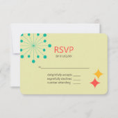 Geometrische, moderne, farbenfrohe Retro RSVP Karte (Vorderseite)