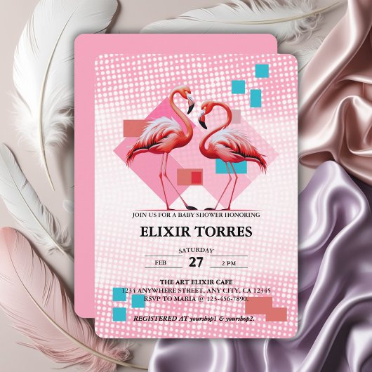 Geometrische moderne Flamingo Kinderdusche Einladung