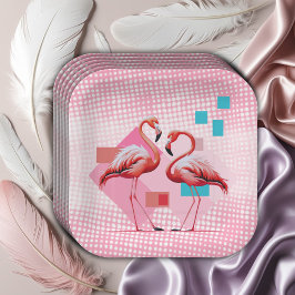 Geometrische moderne Flamingo Kinderdusche Pappteller