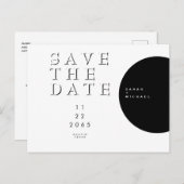 Geometrische moderne Schwarz-Weiß-Save the Date Ankündigungspostkarte (Vorne/Hinten)
