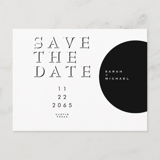 Geometrische moderne Schwarz-Weiß-Save the Date Ankündigungspostkarte (Vorderseite)