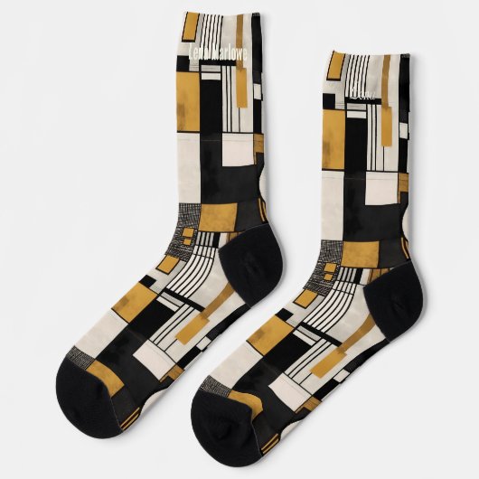 Geometrische Modernist in Schwarz und Gold individ Socken (Linkes Detail)