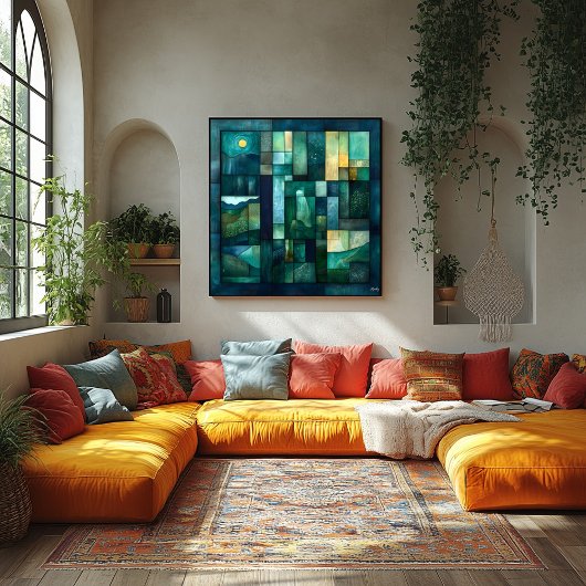 Geometrische Mondlicht Landschaftskunst - Aquamari Poster