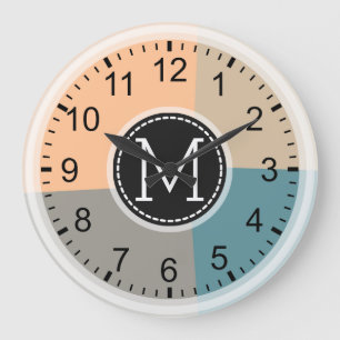 Geometrische monogram-moderne Retro-Farben #2 Große Wanduhr
