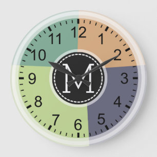 Geometrische monogram-moderne Retro-Farben #4 Große Wanduhr
