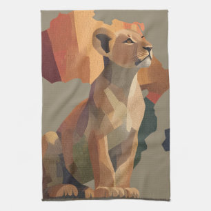 Geometrische Mosaiklioness mit stilisierter Afrika Geschirrtuch