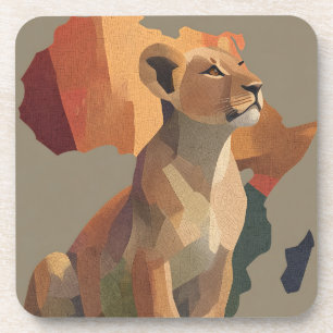 Geometrische Mosaiklioness mit stilisierter Afrika Getränkeuntersetzer
