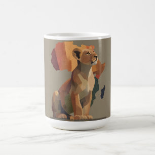 Geometrische Mosaiklioness mit stilisierter Afrika Kaffeetasse