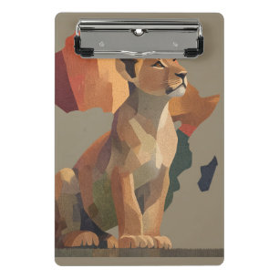 Geometrische Mosaiklioness mit stilisierter Afrika Mini Klemmbrett