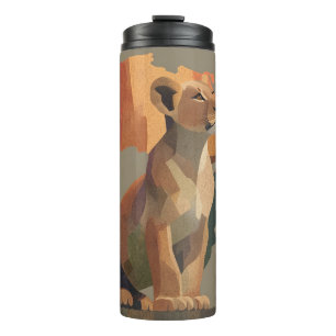 Geometrische Mosaiklioness mit stilisierter Afrika Thermosbecher