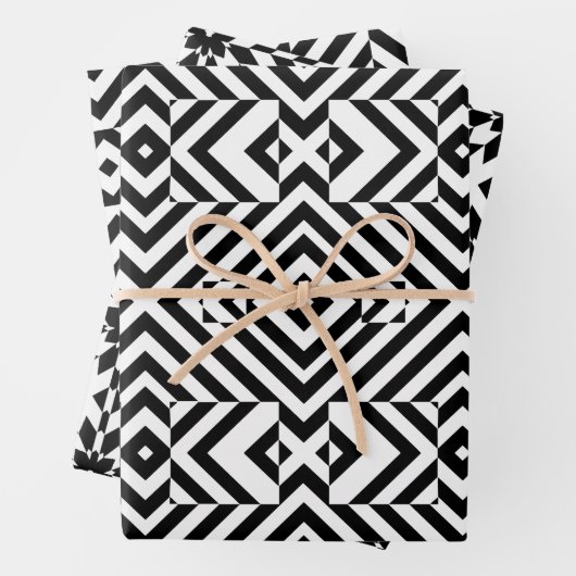 Geometrische Muster für Schwarz und Weiß Op Geschenkpapier Set (Beispiel)