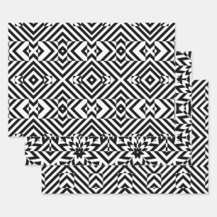 Geometrische Muster für Schwarz und Weiß Op Geschenkpapier Set