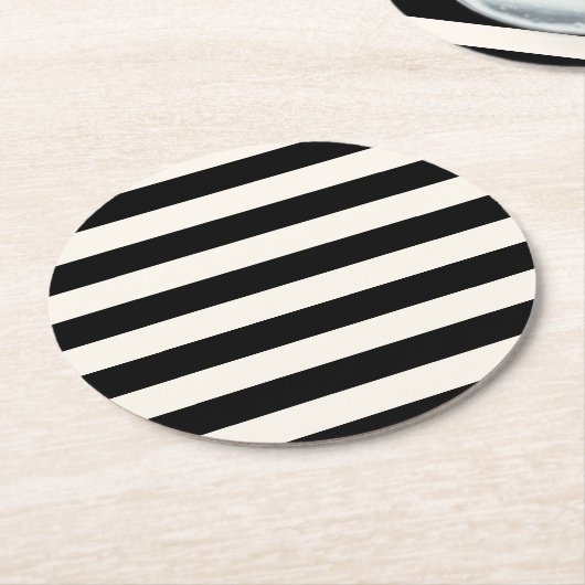 Geometrische Muster Schwarz-Weiß-Streifen Runder Pappuntersetzer (Angewinkelt)