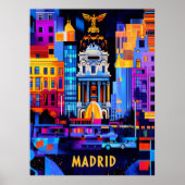 Geometrische Nacht von Madrid - Lebendes Städtchen Poster (Vorne)