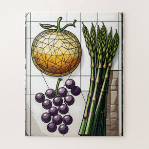 Geometrische Nahrungsmittel-Gitter-Buntglas-Illust Puzzle