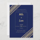 Geometrische Navy-Blau-Gold-Typografie-Hochzeit Einladung (Vorderseite)