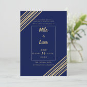 Geometrische Navy-Blau-Gold-Typografie-Hochzeit Einladung (Stehend Vorderseite)