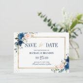 Geometrische Navy Blue Blush Pink Save the Date (Stehend Vorderseite)
