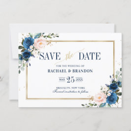 Geometrische Navy Blue Blush Pink Save the Date Ka