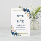 Geometrische Navy Blue Blush Rose Save the Date (Stehend Vorderseite)