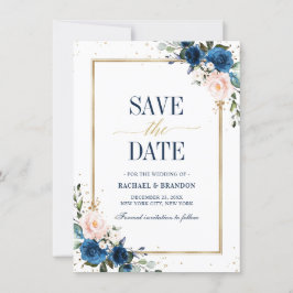 Geometrische Navy Blue Blush Rose Save the Date
