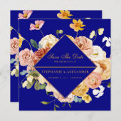 Geometrische Navy Blue Floral Save the Date (Vorne/Hinten)