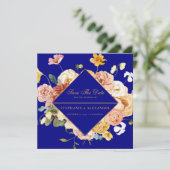 Geometrische Navy Blue Floral Save the Date (Stehend Vorderseite)