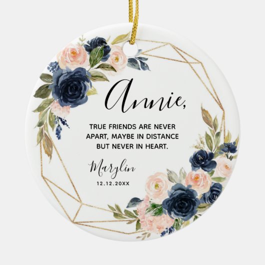 Geometrische Navy Blush Floral True Friends Keramik Ornament (Vorne)