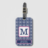 Geometrische Navy-Octagon-Monogramm-Preppy Gepäckanhänger (Vorderseite Vertikal)