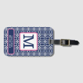 Geometrische Navy-Octagon-Monogramm-Preppy Gepäckanhänger (Vorderseite (Horizontal))